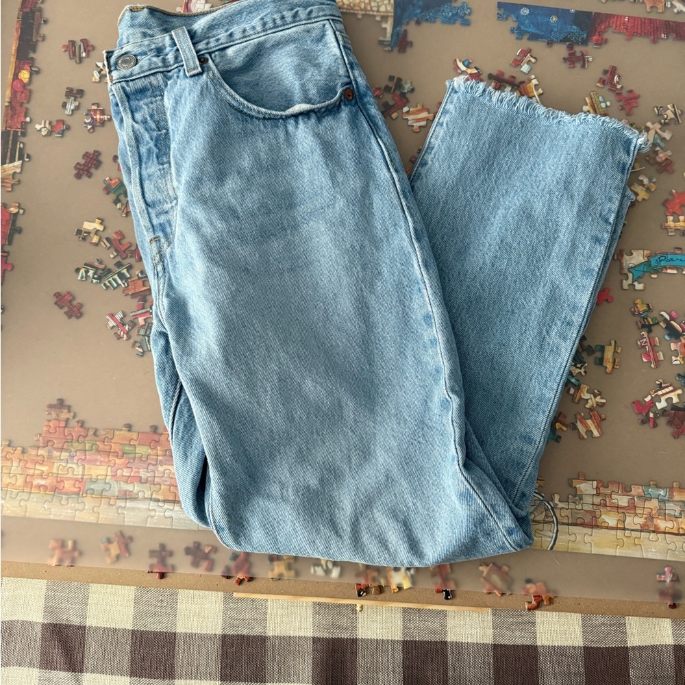 Levi's Light Blue Straight-Leg Jeans with Raw Hem